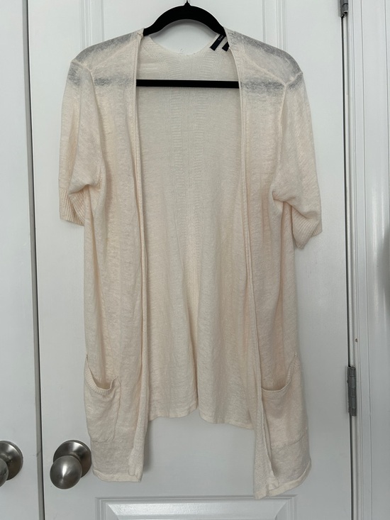 Tahari Sweaters - Tahari 100% Linen Cream Open-Front Women's Short-Sleeve Cardigan Lagenlook